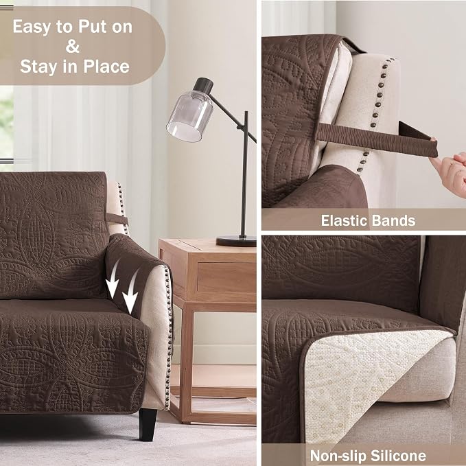 Quilted Sofa Slipcovers with Pockets, Medallion Designed Anti-Slip Couch Covers - Image 5