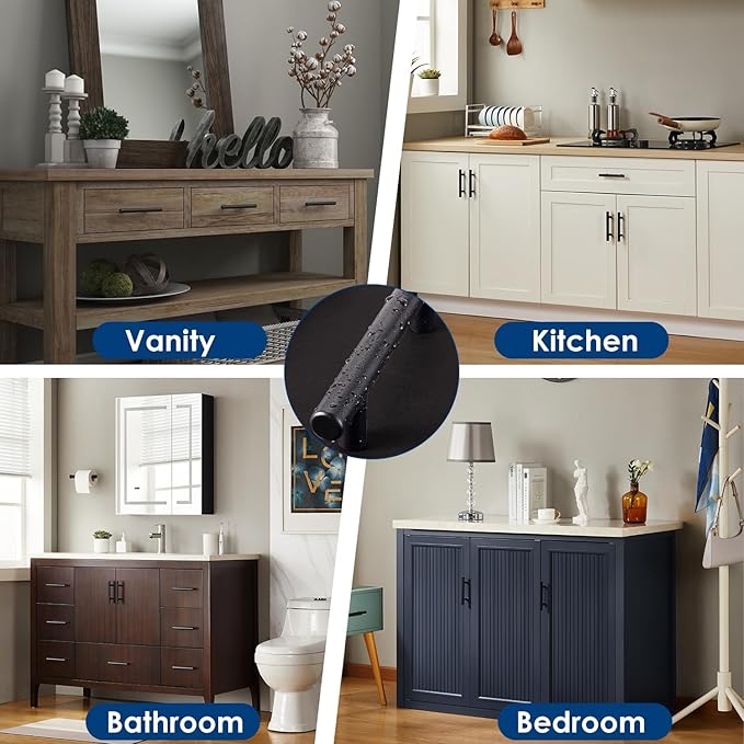 HBL' 5 Pack | 3 Inch Center to Center Matte Black Cabinet Pulls Kitchen Cabinet Handles,Made of Stainless Steel,Ideal for Cabinet,Drawer,Cupboard and Wardrobe.