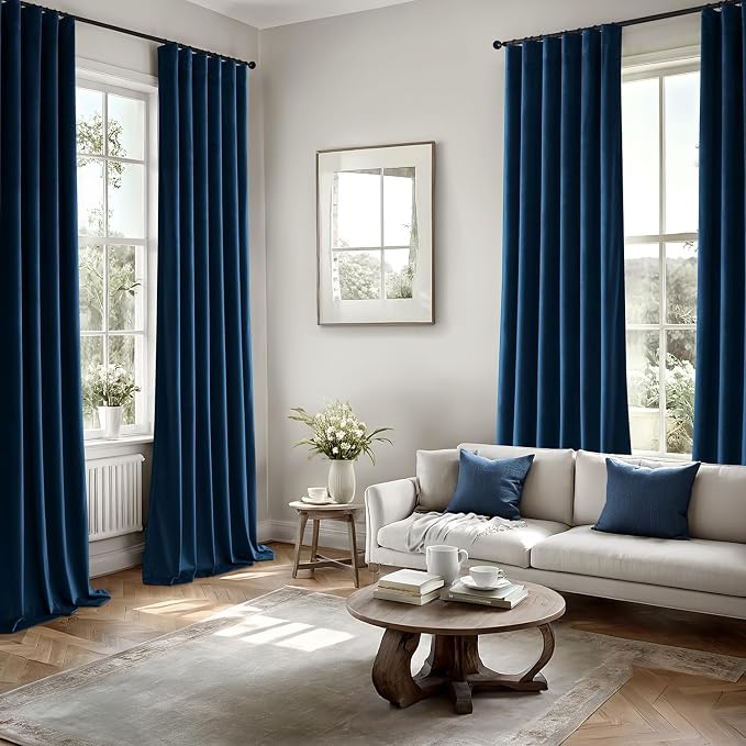 MIULEE Velvet Curtains 50W x 96L 2 Panels Navy Blue Blackout Curtains | Luxury - Image 5