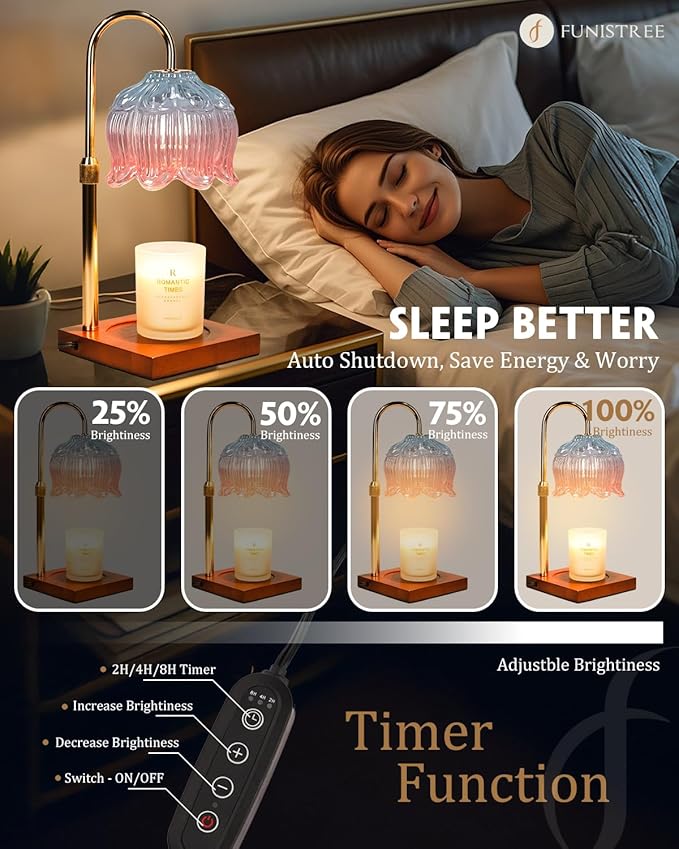 Candle Warmer Lamp with Timer & Dimmer, Candle Lamp Warmer Adjustable Height, Gifts for Women Mom Birthday Christmas, House Warming New Home Bedroom Decor,Lotus Flower Wax Warmer for Jar Candles