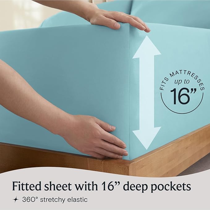 LuxClub 4 PC King Sheet Set, Deep Pockets Wrinkle Free Cooling Bed Sheets Hotel Bedding for Women, Men, Kids & Teens, Includes 1 Fitted Sheet, 1 Flat Sheet and 2 Pillowcases - Silky Soft Aqua