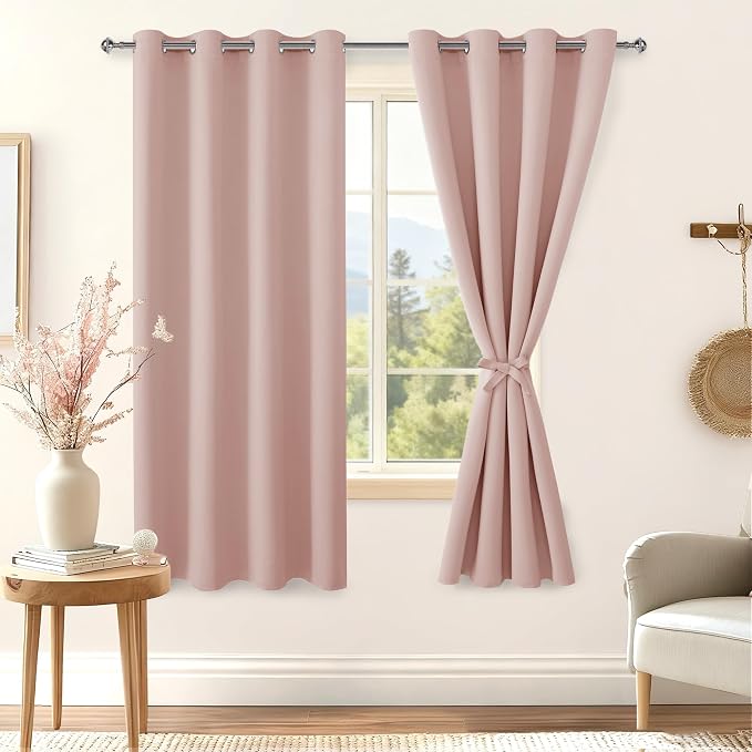 Blackout Curtains for Bedroom, 52 x 63 Inches Length Blush 2 Panels | Thermal - Image 8