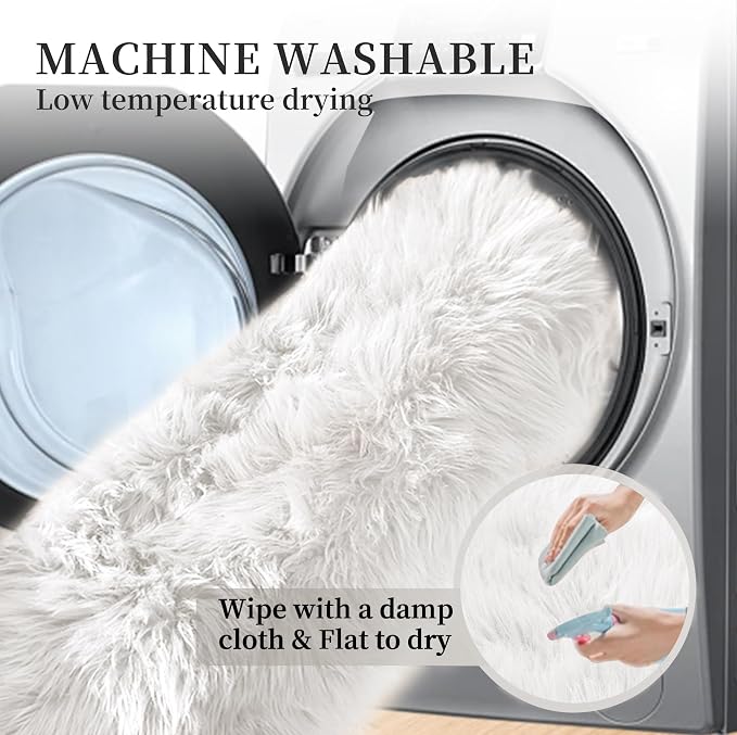 ORINOVA White Faux Sheepskin Shag Fur Rug Washable Area Rugs - Image 7