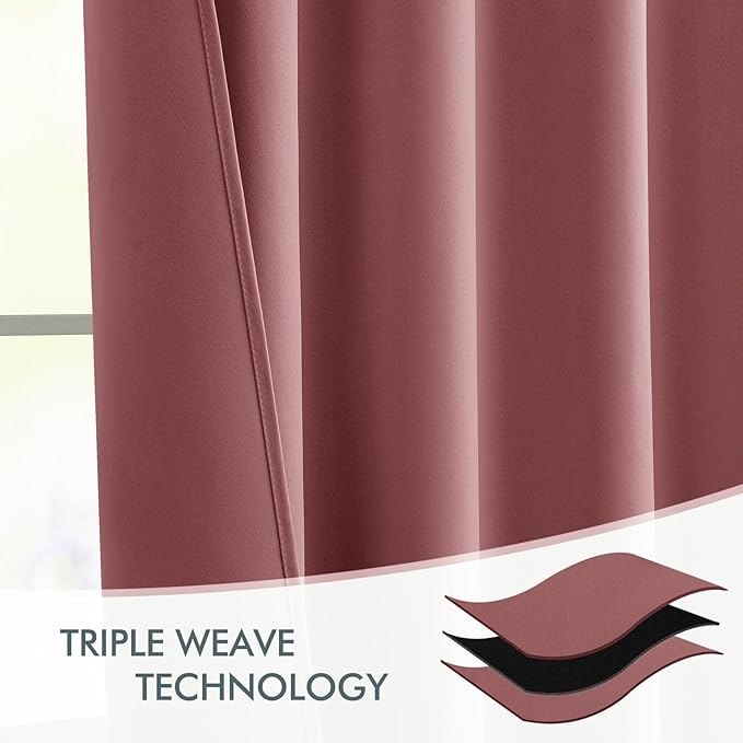 MIULEE Dusty Rose Back Tab Blackout Curtains 52x108 Inch Long 2 Panels Set | - Image 7