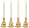 WDS WONDROUS Christmas Tree Candle Holders Set of 4 – Taper Candle Holders for Christmas Decorations, Gold Resin Candlestick Holders with Table Top, Metal, Dining Table Centerpieces & Holiday Decor