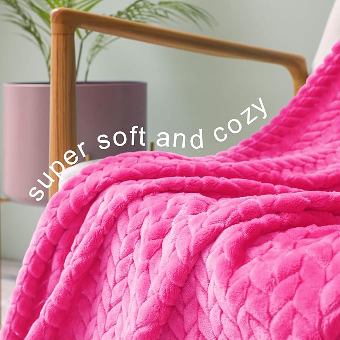 Exclusivo Mezcla Fleece King Size Blanket for Bed, 90x104 Inches Soft Cozy Jacquard Flannel Blankets, Lightweight Fuzzy Plush Warm for Winter, Hot Pink