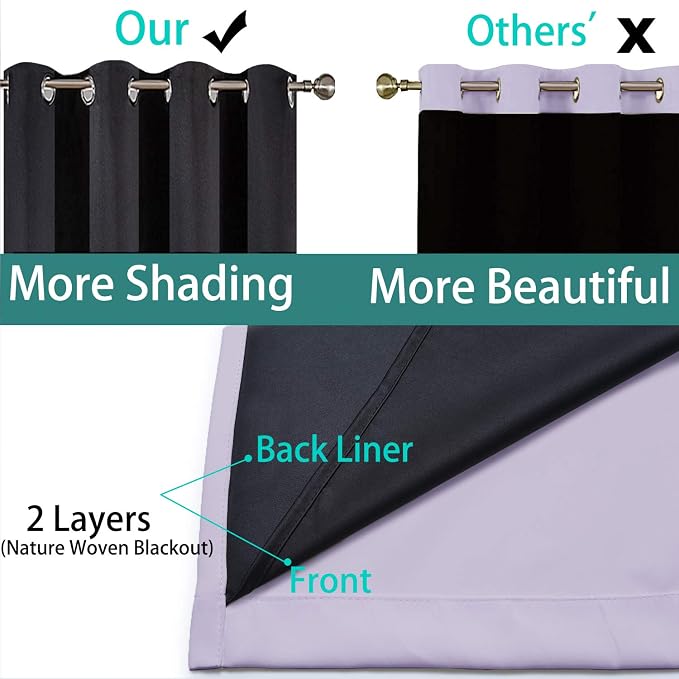 Yakamok Lilac 100% Blackout Patio Door Curtain Panels W100 x L84, 1 Panel | - Image 5