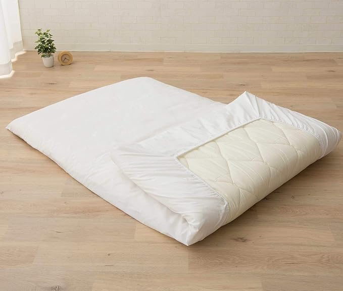 EMOOR Japanese Futon Mattress CLASSE & Fitted Sheet PRESSO Queen Made in Japan, Cotton (White) Foldable Floor Sleeping Bed Tatami Mat