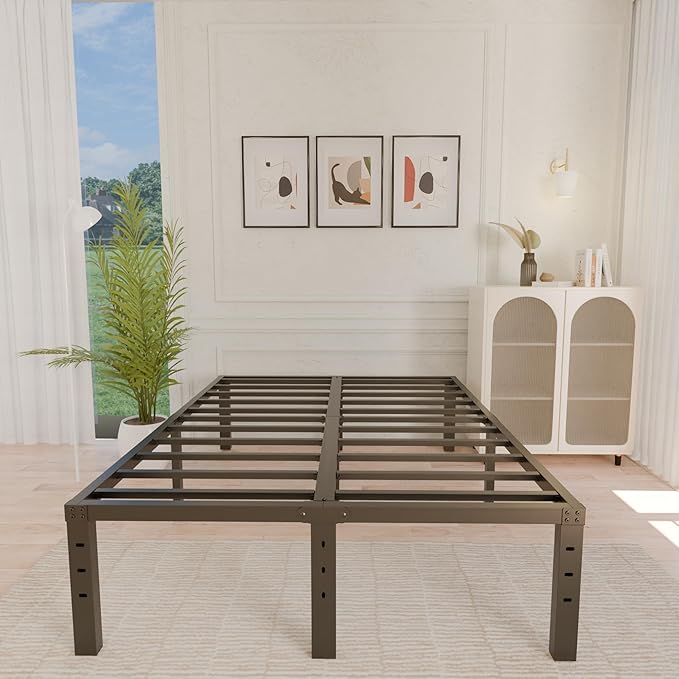 ALDRICH Metal King Size Bed Frame - 16 Inch Tall Black Basic Steel Slats Platform, Easy Assembly Heavy Duty Noise Free Bedframes, No Box Spring Needed