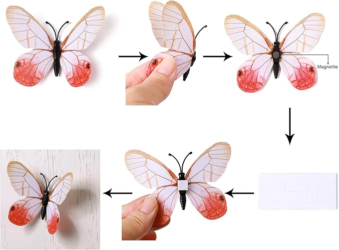 24pcs 3D Vivid Special Man-Made Lively Butterfly Art DIY Decor Wall Stickers Decals Nursery Decoration, Bathroom Décor, Office Décor, 3D Crafts for Nursery Girls Kids Room Bedroom