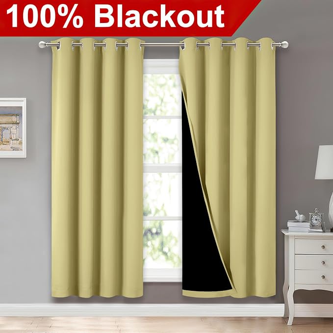 NICETOWN Paler Yellow Full Shade Curtain Panels, Pair of Energy Smart & Noise - Image 2