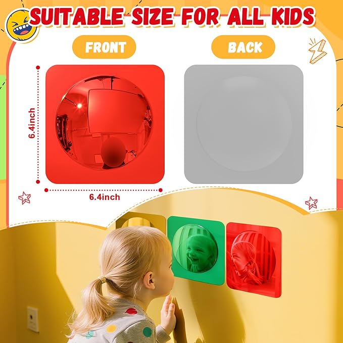 Geiserailie 3 Pcs Christmas Sensory Wall Mirror Acrylic Bubble Mirror Toys for Classroom Calming Corner Items - Sensory Room Have Visual, Tactile Stimulation (6 x 6 Inch,Red,Yellow,Green)