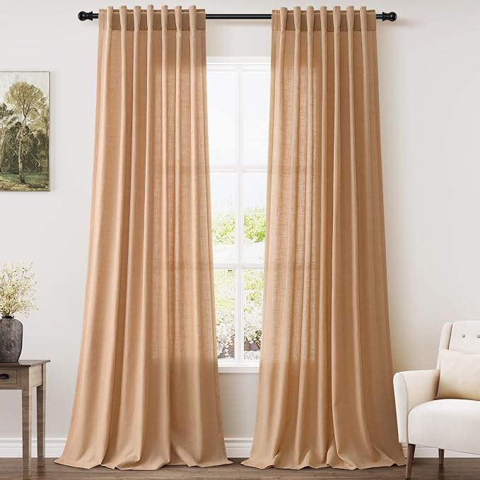 Camel Linen Curtains 2 Panels Set by Nanspring