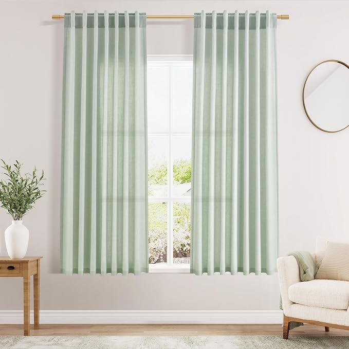 Aqua Green Linen Curtains 63 Inches Long 2 Panel Sets by Nanspring