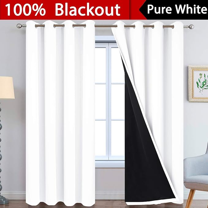 Yakamok Pure White 100% Blackout Curtains 84 Inches Long 52" Wide 2 Panel | - Image 2
