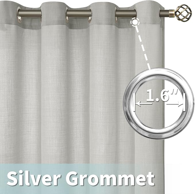 63 Inch Light Grey Semi Sheer Linen Curtains - Image 6