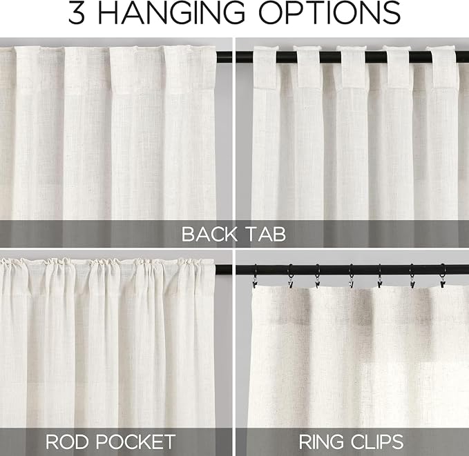 Beige White 102 Inch Linen Curtains - Image 2
