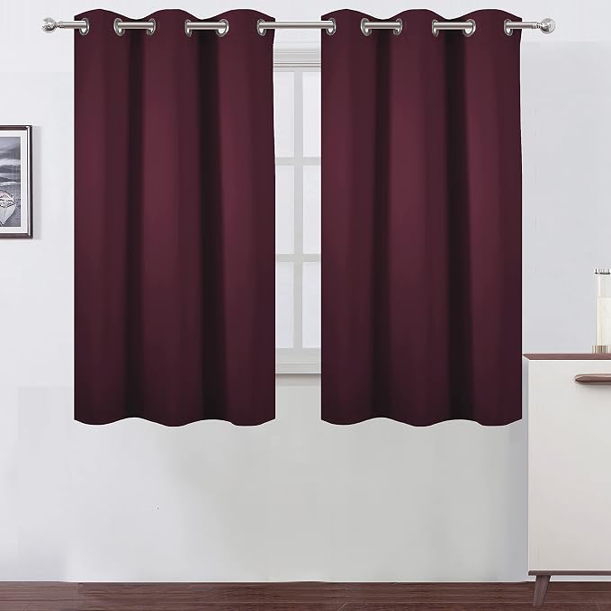 Burgundy Blackout Curtains 38 x 54 Inch Length/Set of 2 Curtain Panels/Thermal by Lemomo