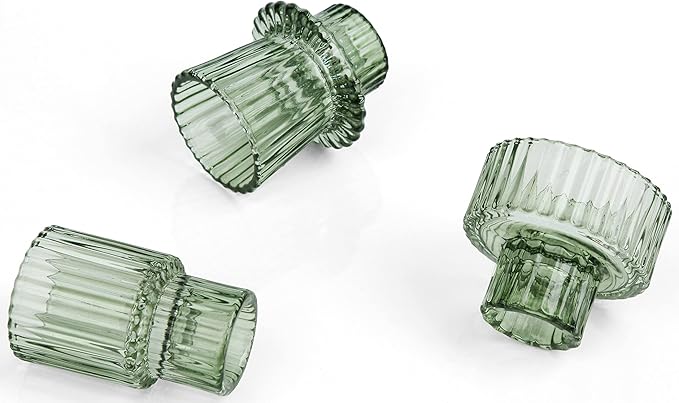 Vixdonos Taper Glass Candlestick Holders Tealight Candle Holders for Table Centerpieces, Wedding Decor and Dinner Party (6 Pcs, Green)