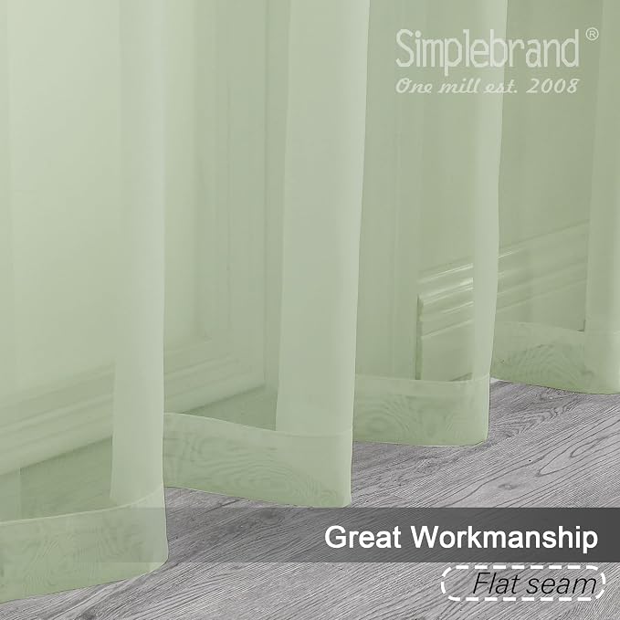 Simplebrand Light Green Sheer Curtains 72 Inches Long 2 Panels - Image 3