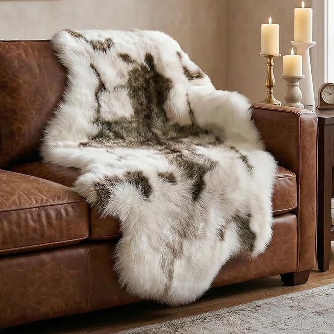 Reindeer Pattern Faux Fur Area Rug, 6.7'x2.3' Plush Machine Washable Runner - Image 3
