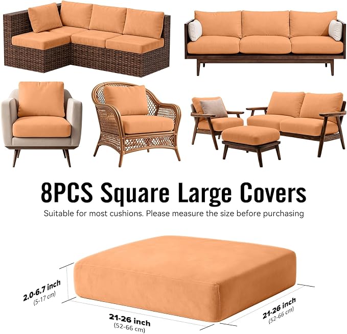 8Pcs Outdoor Cushion Covers, Stretch Patio Furniture Couch Chair Slipcovers | - Image 2