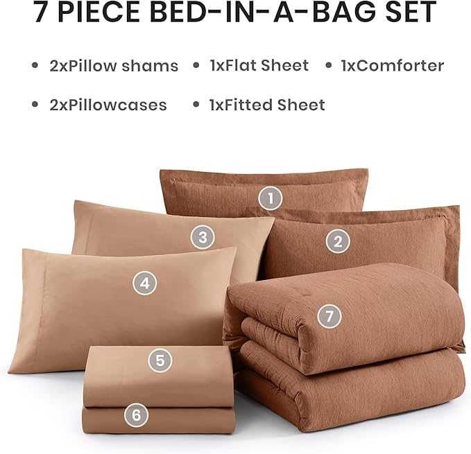 Monbix King Size Comforter Set, Autumn Leaf King Bedding Set Reversible, King Comforter Set 7 Pieces, Cationic Dyeing Bed in a Bag with Comforter, Sheets, Pillowcases & Shams