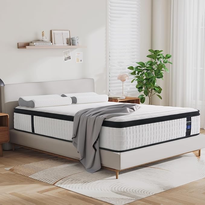 Inofia 12 Inch Twin XL Mattress in A Box, Memory Foam Ergonomic Pillow Included, Medium Firm Feels, Low Motion Transfer, Full Body Support and Release for All Sleeper