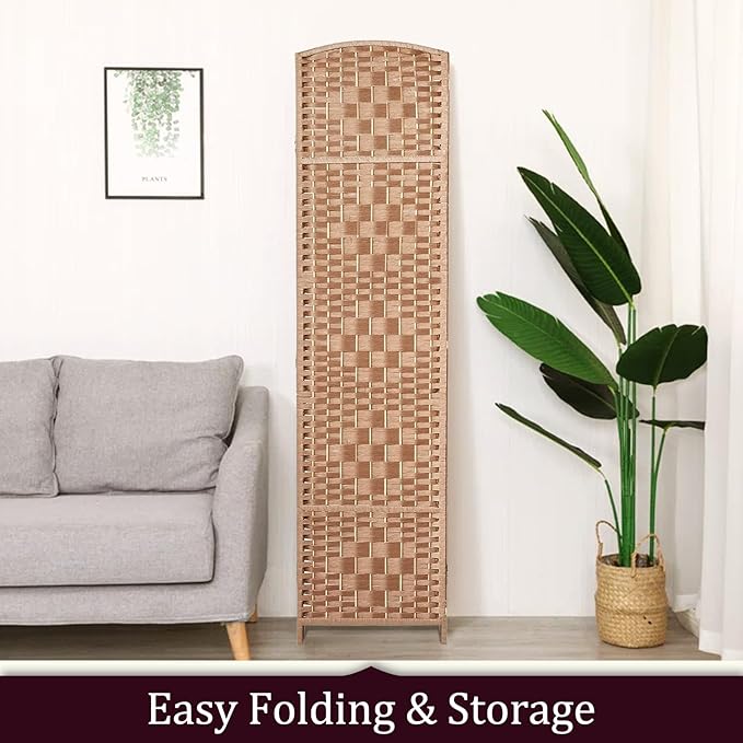 Rose Home Fashion 6 ft Tall Room Divider, Room Dividers and Folding Privacy Screens, 15.7in Privacy Screen 8 Panel Partition Temporary Wall Separation for Private, Natural