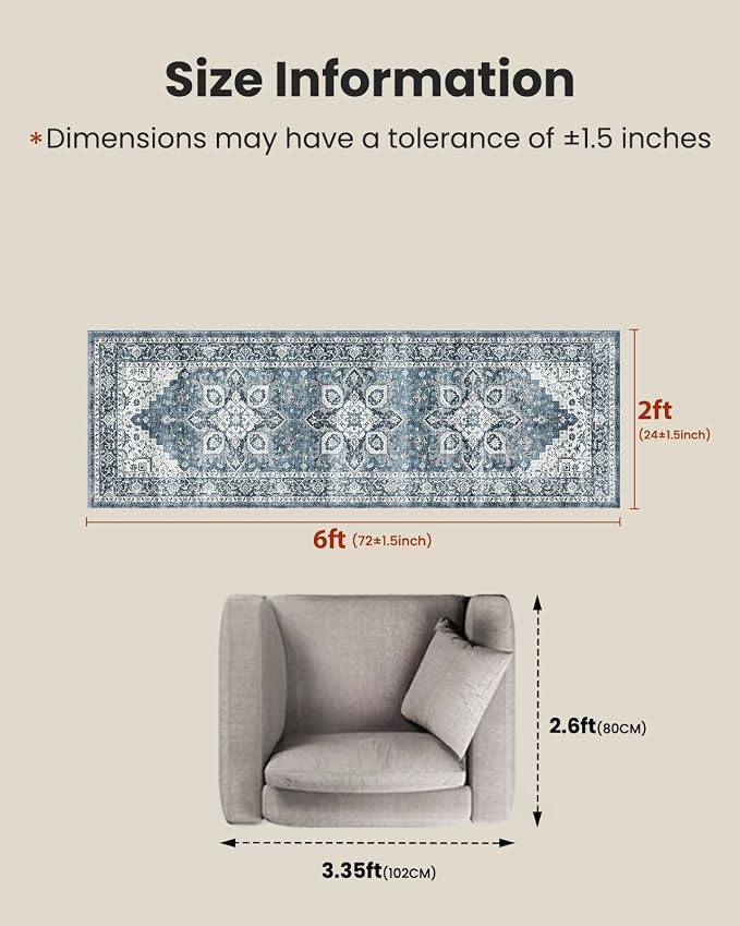 AMADA HOMEFURNISHING 2x6 Washable Runner Rug, Low-Profile Kitchen Rugs - Image 2