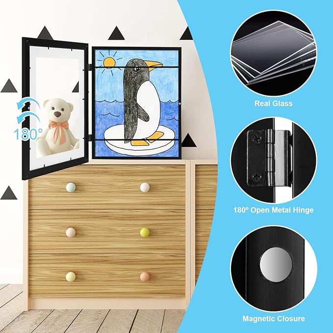 [3 Pack] Kids Art Frames, 10x12.5 Front Opening Kids Artwork Frames Changeable, Displays 8.5x11 With Mat and 10x12.5 Without Mat, Holds 50 Pcs, for 3D Picture, Crafts, Children Drawing, Hanging Art, Portfolio Storage