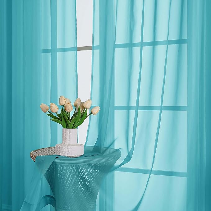 Turquoise Sheer Curtains 63 Inch Length 2 Panels, Voile Light Filtering Living - Image 8