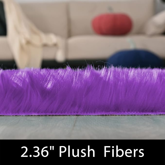 Latepis Small Area Rugs 3x4 Purple Faux Fur Rug Fluffy Carpet Shag Rug - Image 2
