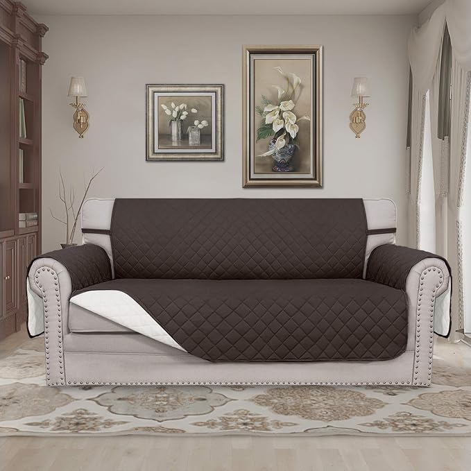 Easy-Going Reversible Couch Cover, 2 Cushion Sofa, Chocolate/Ivory | Oversized - Image 2