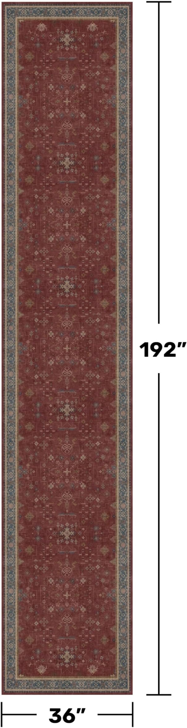 Boho Washable 3x16 Extra Long Hallway Runner Rug, Burgundy Waterproof Large - Image 2