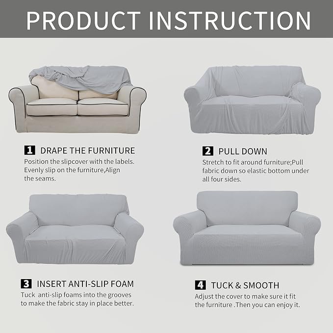 Easy-Going Stretch Loveseat Couch Covers Washable Silver Gray | 1-Piece - Image 8