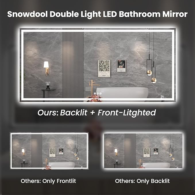 84"X32" LED Bathroom Mirror with Front Lights and Backlit, Anti-Fog, Dimmable, Shatter-Proof Tempered Glass, Lighted Bathroom Vanity Mirror for Wall with 3 Colors, Memory Function