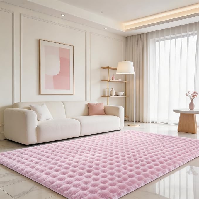 Pink Rabbit Plush Rug 5'x7', Fluffy Shaggy Area Rug by CHOVY