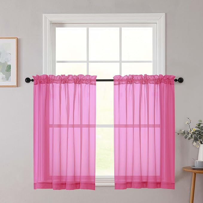 Cafe Curtains 36 Inch Length Tier 2 Pieces, Modern Soft Airy Sheer Kitchen by WelvetBLK