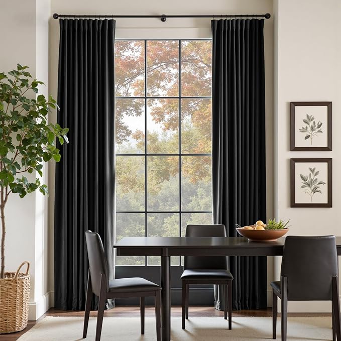 Lazzzy Velvet Blackout Curtains Thermal Insulated Room Window Drapes Super Soft Luxury Curtains for Living Room Bedroom Rod Pocket 2 Panels, Black, 52" W x 120" L