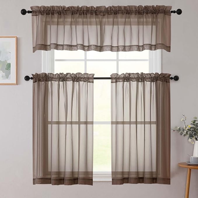 Chocolate Valances for Windows, Sheer Curtains 14 Inch Length 2 Pack Kitchen - Image 8