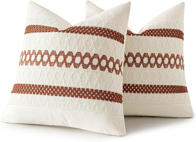 MIULEE Set of 2 Fall Rust Decorative Pillow Covers 20x20 | Farmhouse Boho Couch - Image 8