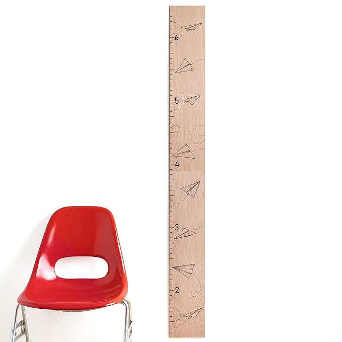 Headwaters Studio Wooden Growth Chart for Wall- Wood Height Chart for Kids Child Height Wall Chart Wood Growth Chart for Kids, Height Wall Chart Height Measurement-Paper Airplanes-Natural-63" x 6.7"