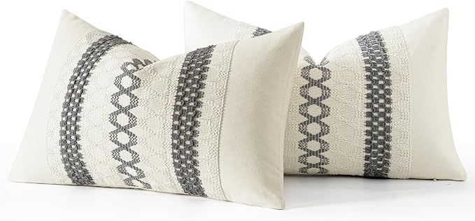 MIULEE Set of 2 Gray Boho Decorative Lumbar Pillow Covers 12x20 Inch | - Image 7