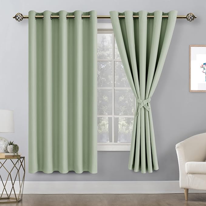 Grommet Blackout Curtains for Bedroom, 60 x 72 Inches Seafoam Green | Thermal - Image 8