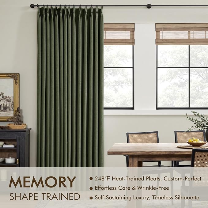 MIULEE Olive Green Pinch Pleated 100% Blackout Linen Curtains 40x108 Inches | - Image 3