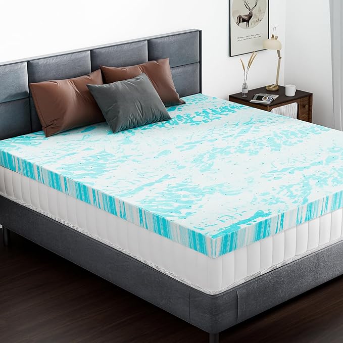 DUMOS Mattress Toppers Memory Foam Twin Size, 2 Inch Thick Bed Topper Pad Cooling Gel Infused Soft Comfy Padding Breathable for Sleeper Sofa Couch RV Camper, CertiPUR-US Certified, Blue