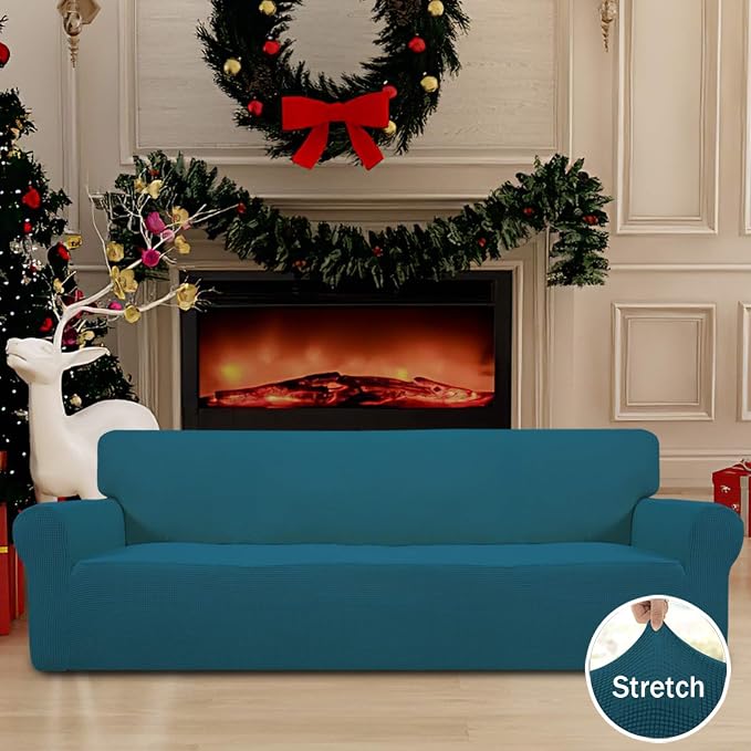 Easy-Going Stretch 4 Seater Oversized Sofa Couch Cover Peacock Blue | 1-Piece - Image 2