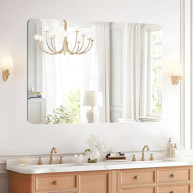 Frameless Bathroom Mirror for Over Sink,Wall Mounted Vanity Mirrors 20x30in,Rounded Rectangle Mirror Frameless with Polished Edge for Bedroom,Living Room,Entryway,Shatterproof (Horizontal/Vertical)