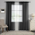 HUTO Black Sheer Curtains 96 Inches Long for Living Room Rod Pocket Voile Window Drapes for Bedroom,2 Panels